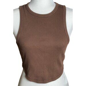 Aerie Crop Tank Brown Rib Cotton Stretch Grunge Layers Basic Womens S